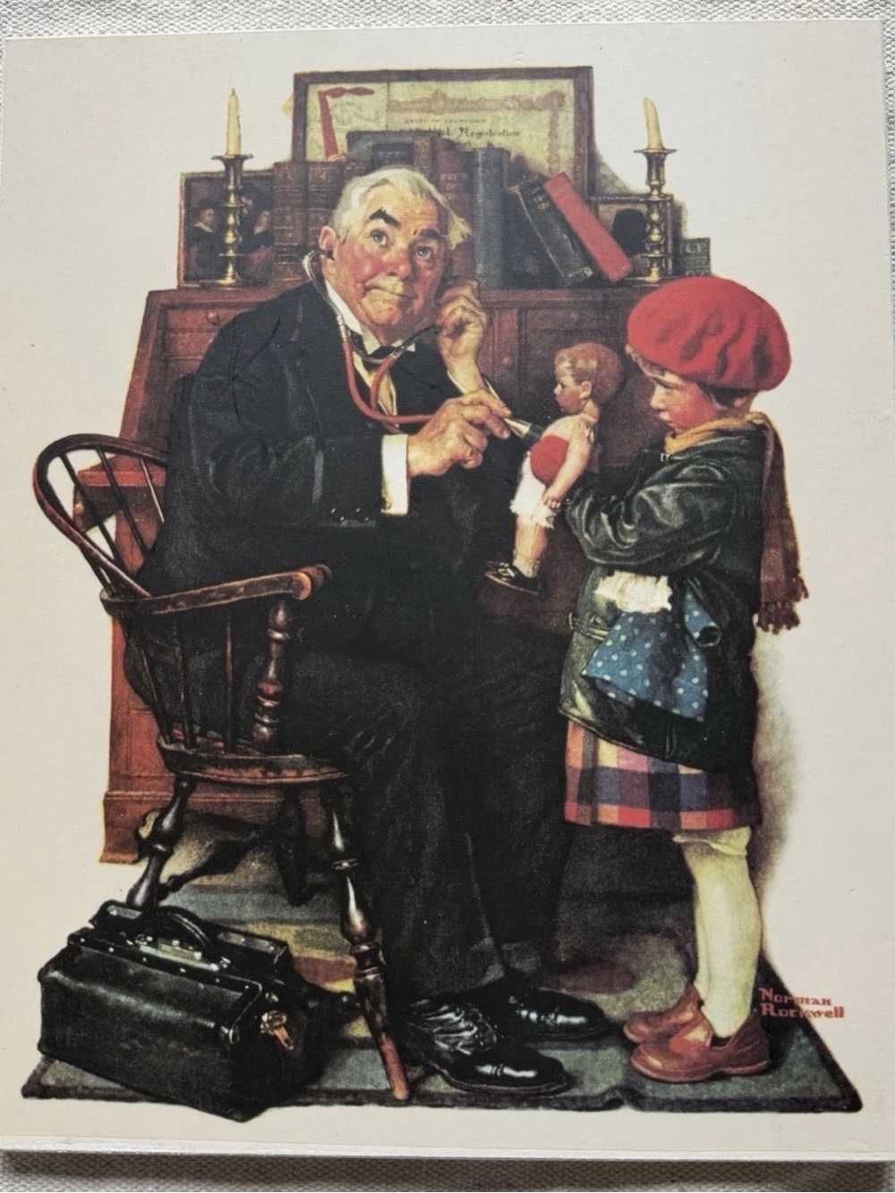 Vintage Norman Rockwell Saturday Evening Post Wood Art The Doctor & The Doll 70s